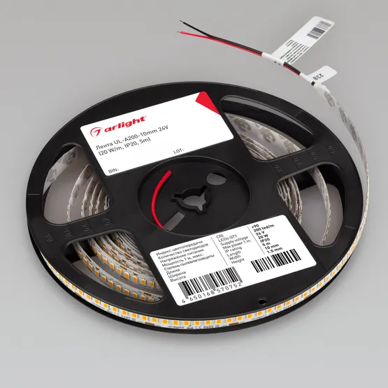 Фото #3 товара Светодиодная лента UL-A200-10mm 24V Warm2400 (20 W/m, IP20, 5m) (Arlight, 7 лет)