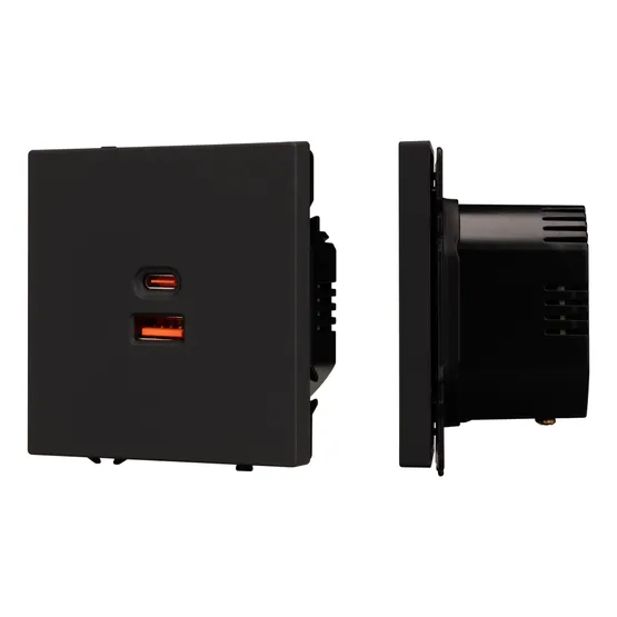 Фото #1 товара ARL NOBE USB Розетка тип A+C софт-тач черный оникс SCT-MUAC-SFPL-FC-BK (65W, QC3) (Arlight, -)