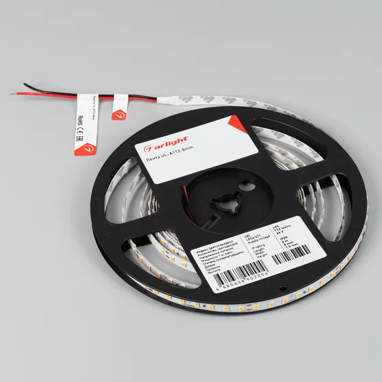 Фото #2 товара Светодиодная лента UL-A112-8mm 24V Warm3500 (12 W/m, IP20, 5m) (Arlight, 7 лет)