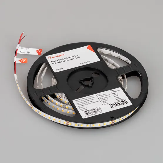 Фото #4 товара Светодиодная лента RT-A128-8mm 24V White6000 (9.6 W/m, IP20, 2835, 5m) (Arlight, высок.эфф.150 лм/Вт)