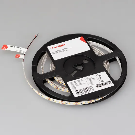 Фото #4 товара Светодиодная лента RT-A120-8mm 12V Warm2700 (9.6 W/m, IP20, 2835, 5m) (Arlight, Открытый)