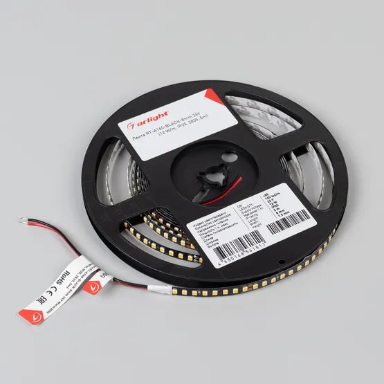 Фото #3 товара Светодиодная лента RT-A160-BLACK-8mm 24V Warm3000 (12 W/m, IP20, 2835, 5m) (Arlight, высок.эфф.150 лм/Вт)