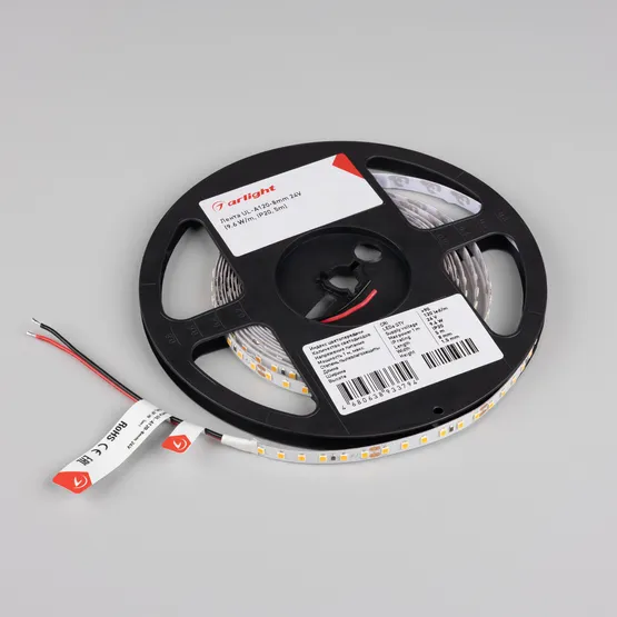 Фото #3 товара Светодиодная лента UL-A120-8mm 24V Warm2400 (9.6 W/m, IP20, 5m) (Arlight, 7 лет)