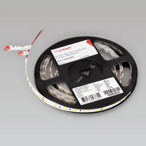 Фото #3 товара Светодиодная лента RT-B60-10mm 24V Warm2700 (14.4 W/m, IP20, 5060, 5m) (Arlight, 14.4 Вт/м, IP20)