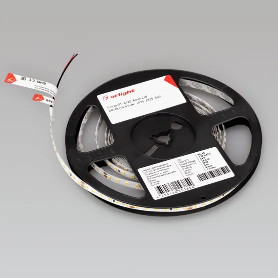 Фото #2 товара Светодиодная лента RT-A120-8mm 24V Warm3000 CRI98 (14.4 W/m, IP20, 2835, 5m) (Arlight, Открытый)