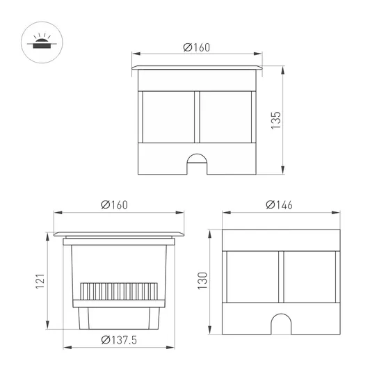 Фото #4 товара Светильник LTD-DAFNA-GROUND-R160-16W Warm3000 (SL, 20 deg, 230V) (Arlight, IP67 Металл, 5 лет)