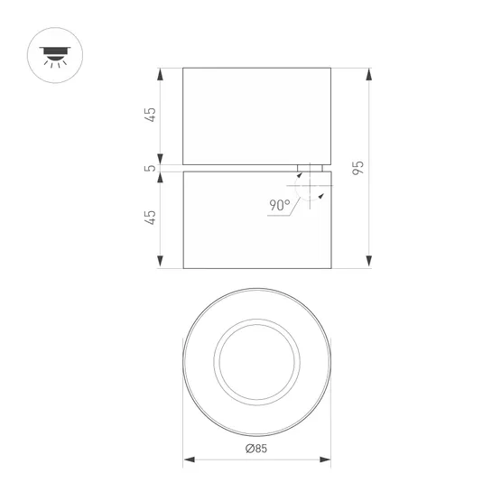 Фото #6 товара Светильник SP-POINT-SURFACE-R85-12W Warm3200-MIX (WH, 36 deg, 230V) (Arlight, IP20 Металл, 5 лет)