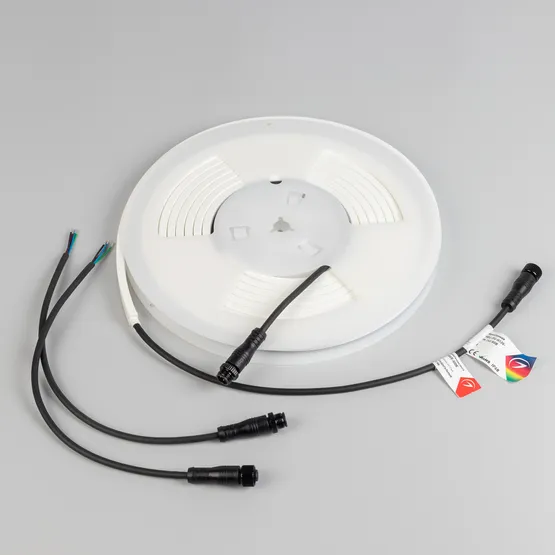 Фото #2 товара Светодиодная лента герметичная WAVE-SIDE-PU-H120-06x12mm 24V RGB (8 W/m, IP68, 5m, wire x2) (Arlight, Вывод прямой, 3 года)