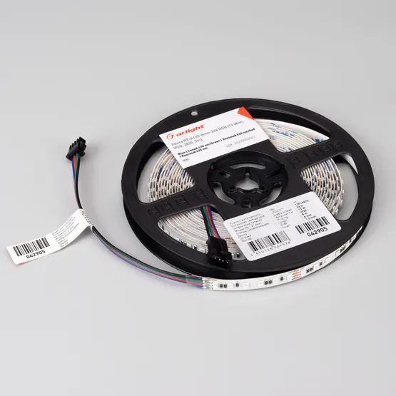 Фото #4 товара Светодиодная лента RT-A120-8mm 24V RGB (12 W/m, IP20, 2835, 5m) (Arlight, 5 лет)
