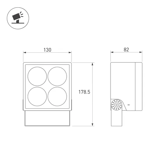 Фото #4 товара Светильник ALT-BLOCK-S130x130-15W Warm3000 (GR, 3 deg, 230V) (Arlight, IP66 Металл, 3 года)