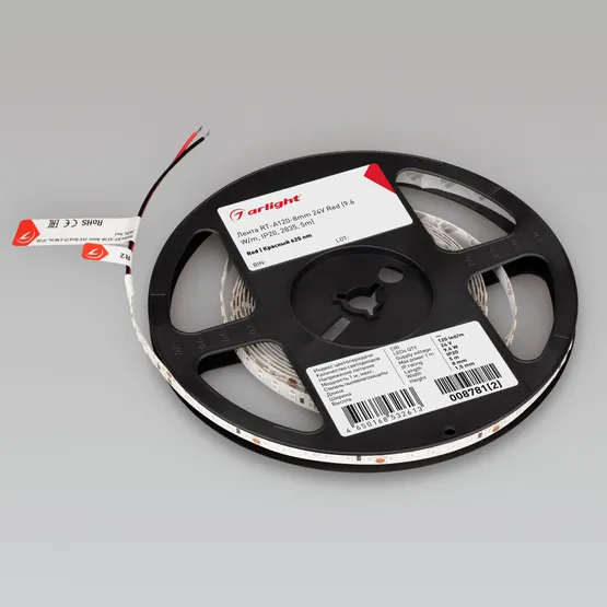 Фото #2 товара Светодиодная лента RT-A120-8mm 24V Red (9.6 W/m, IP20, 2835, 5m) (Arlight, 9.6 Вт/м, IP20)