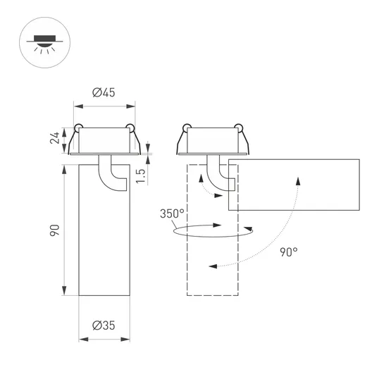 Фото #5 товара Светильник SP-NUANCE-BUILT-FLAP-R35-7W Warm3000 (WH, 36 deg, 230V) (Arlight, IP40 Металл, 5 лет)