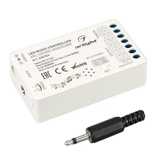 Фото #3 товара Аудиоконтроллер ARL-SOUND-RGB/RGBW (12-24V, 4x4A, RF ПДУ 24кн) (Arlight, IP20 Пластик, 3 года)