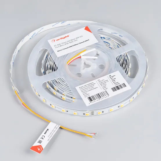 Фото #2 товара Светодиодная лента RT-B60-10mm 24V White-MIX 2Ch (14.4 W/m, IP20, 5060, 5m) (Arlight, Изменяемая ЦТ)