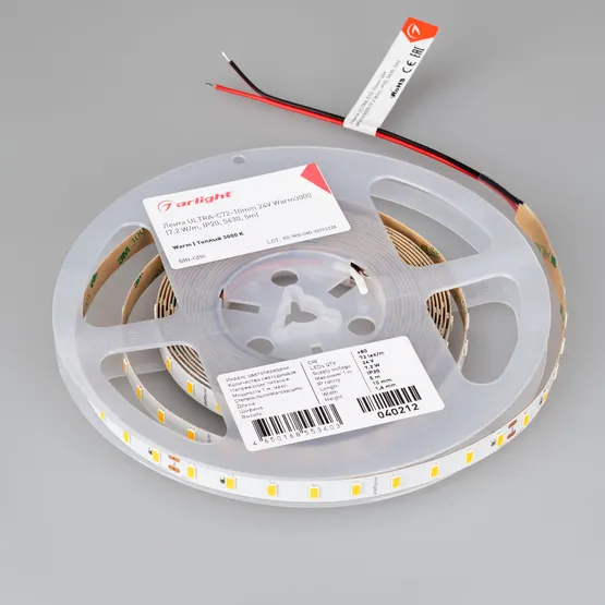 Фото #5 товара Светодиодная лента ULTRA-C72-10mm 24V Warm3000 (7.2 W/m, IP20, 5630, 5m) (Arlight, высок.эфф.200 лм/Вт)