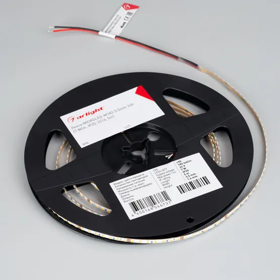 Фото #2 товара Светодиодная лента MICROLED-M182-3.5mm 24V Warm3000 (7 W/m, IP20, 2216, 5m) (Arlight, узкая)