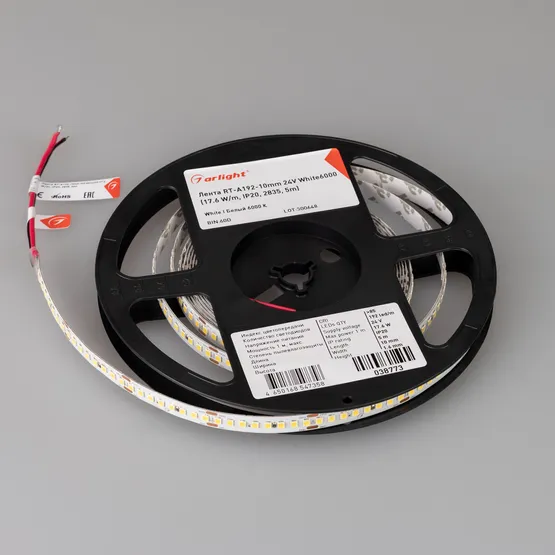 Фото #4 товара Светодиодная лента RT-A192-10mm 24V White6000 (17.6 W/m, IP20, 2835, 5m) (Arlight, высок.эфф.150 лм/Вт)