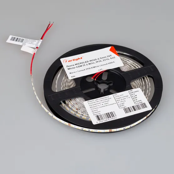 Фото #3 товара Светодиодная лента MICROLED-M240-4.5mm 24V White-CDW (9.6 W/m, IP20, 2216, 5m) (Arlight, узкая)