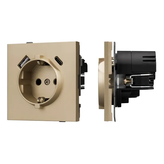 Фото #1 товара Механизм розетки с USB зарядкой SCT-TENDO-MUAC-SFPL-GD (230V, 16A) (Arlight, Матовый песочный)