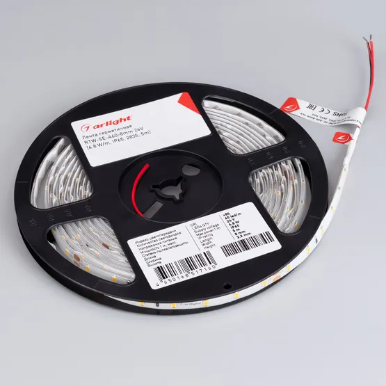 Фото #3 товара Светодиодная лента герметичная RTW-SE-A60-8mm 24V Warm3000 (4.8 W/m, IP65, 2835, 5m) (Arlight, -)