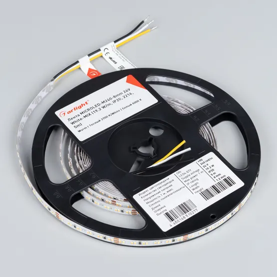 Фото #4 товара Светодиодная лента MICROLED-M240-8mm 24V White-MIX (19.2 W/m, IP20, 2216, 5m) (Arlight, Изменяемая ЦТ)