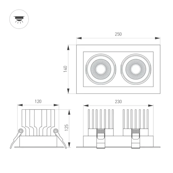 Фото #8 товара Светильник MS-VORTEX-BUILT-S250x140-2x30W Warm3000 (WH-WH, 50 deg, 230V) (Arlight, IP20 Металл, 5 лет)