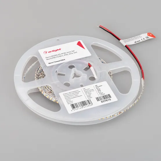 Фото #4 товара Светодиодная лента MICROLED-M182-4mm 24V Warm2700 (10 W/m, IP20, 2216, 5m) (Arlight, узкая)