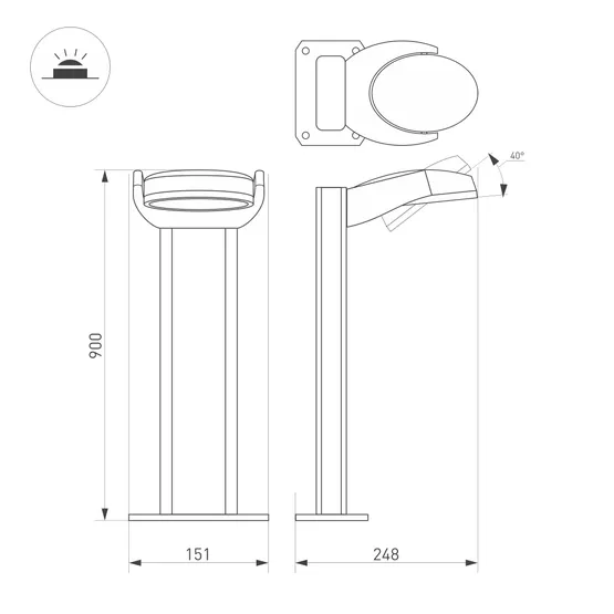 Фото #3 товара Светильник LGD-EYE-BOLL-H900-6W Warm3000 (GR, 117 deg, 230V) (Arlight, IP54 Металл, 3 года)