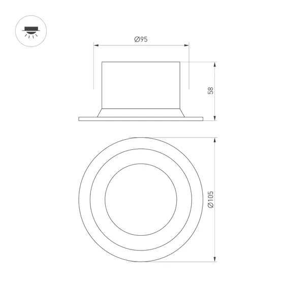 Фото #7 товара Светильник MS-DROP-BUILT-R105-14W Warm3000 (BK, 85 deg, 230V) (Arlight, IP54 Металл, 5 лет)