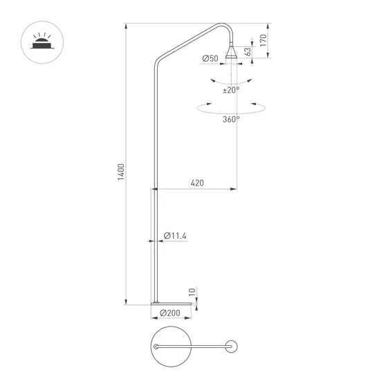 Фото #4 товара Светильник SP-RINAR-FLOOR-5W Warm3000 (BK, 36 deg, 230V)  (Arlight, IP20 Металл, 5 лет)