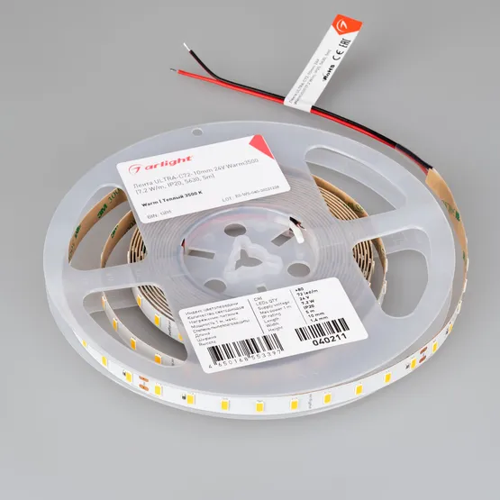 Фото #4 товара Светодиодная лента ULTRA-C72-10mm 24V Warm3500 (7.2 W/m, IP20, 5630, 5m) (Arlight, высок.эфф.200 лм/Вт)