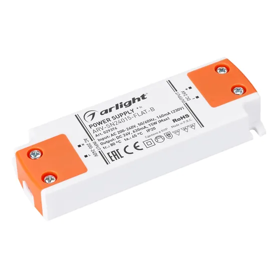 Фото #1 товара Блок питания ARV-SN24015-FLAT-B (24V, 0.63A, 15W) (Arlight, IP20 Пластик, 3 года)